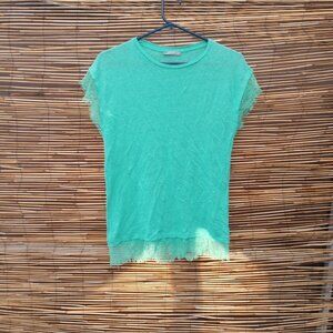 Zara Mint Green Raw Lace Cap Sleeve Top - Women's - M